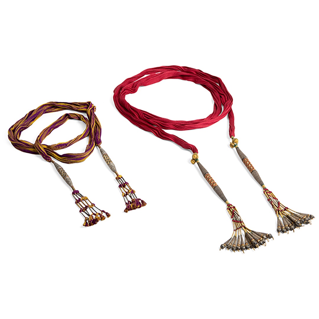 LOT 318 | PROPERTY OF MAHARAJAH DULEEP SINGH (1838-93) THE LAST SIKH KING | TWO SILK AND GILT-METAL THREAD SASHES, INDIA, 19TH CENTURY (Qty: 2) length: 202cm and 308cm long | Provenance: Elveden Hall, Suffolk, Home of Maharajah Duleep Singh (1863-1893). Private Collection, UK, acquired from the above in the late 1950s. | £2,500 - £3,500 + fees